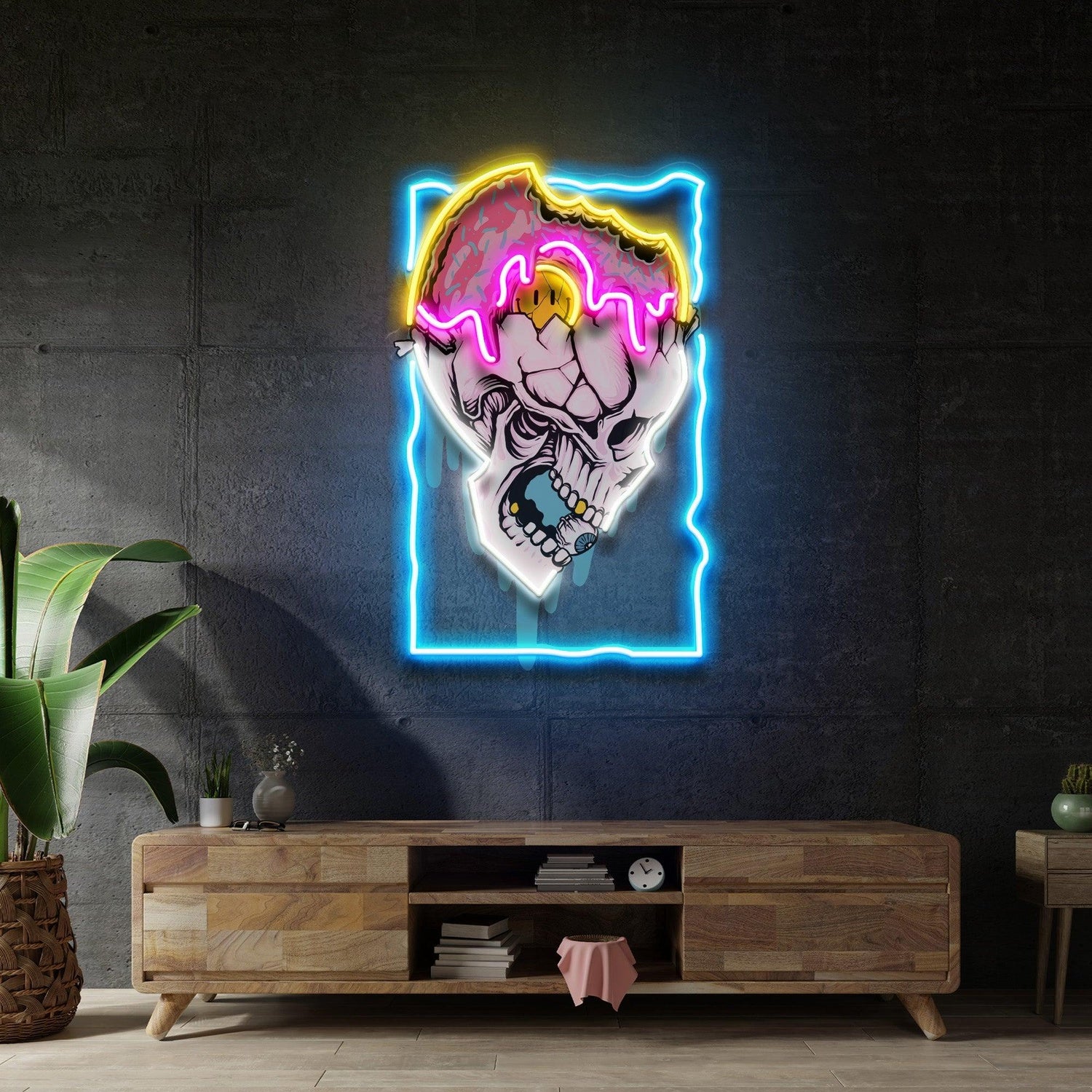 Feeling Skull Melt-Effect Blue-Yellow-Pink Uv Printed Led Neon Sign For Studio Decor | Shineneon