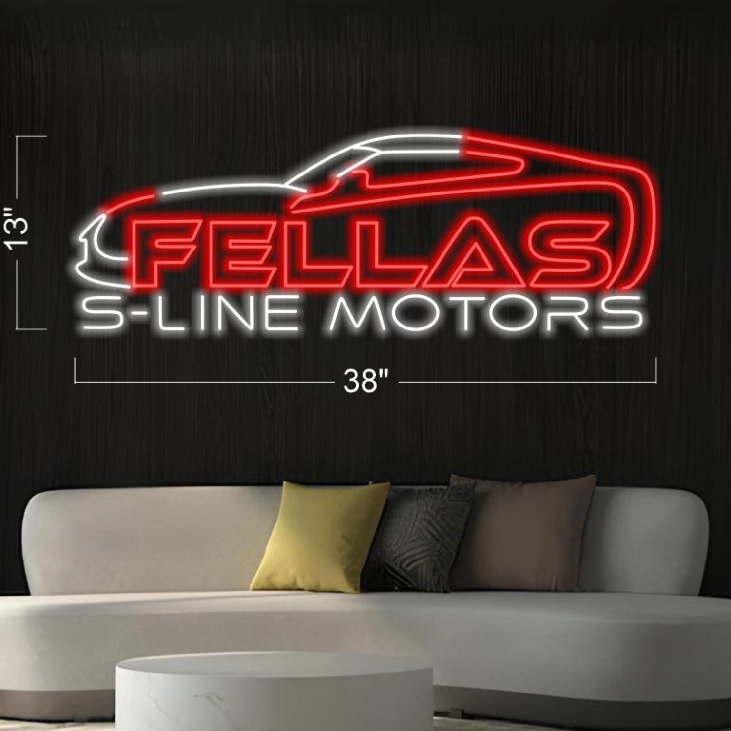 Fellas S-Line Motor Red-White Car Silhouette Led Neon Sign For Auto Shop Garage Wall Art | Shineneon
