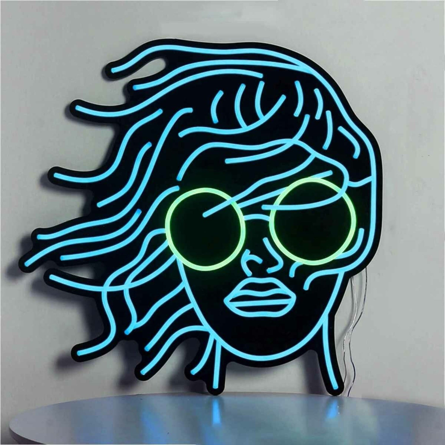 Female Headshot With Sunglasses Neon Black Backsplash | Shineneon