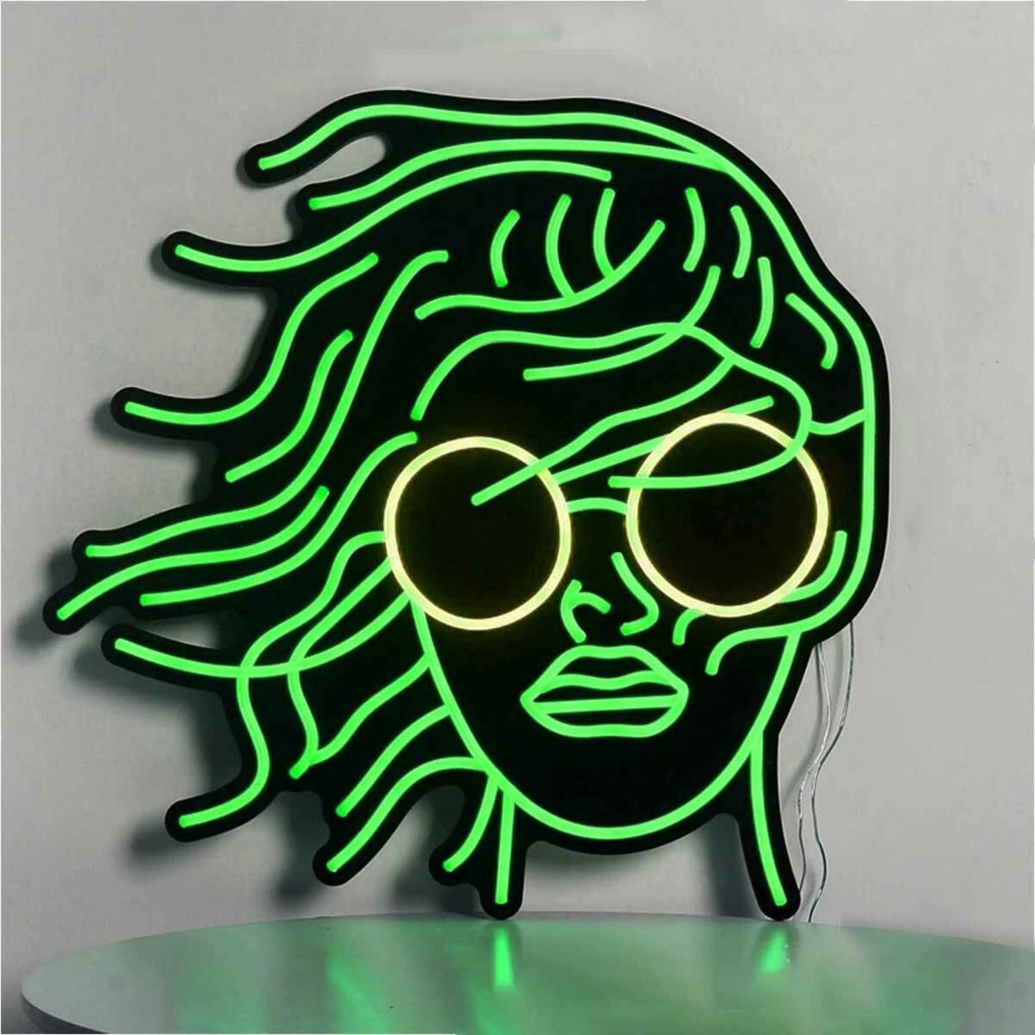 Female Headshot With Sunglasses Neon Black Backsplash | Shineneon