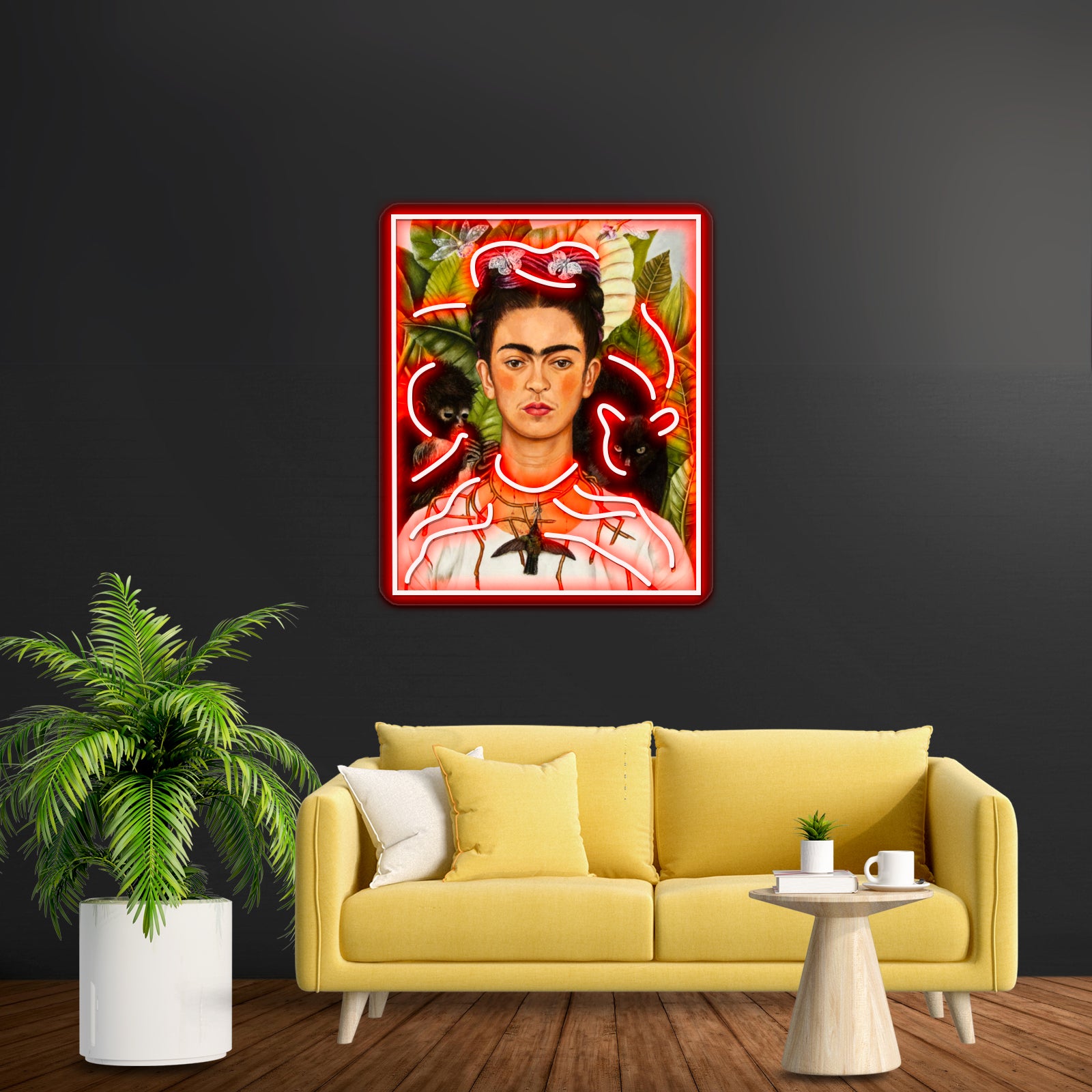 Female Portrait Painting With Leaves And Monkeys Artwork Neon Led Sign | Shineneon