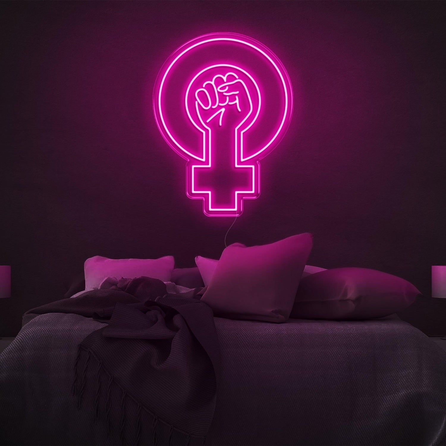 Feminist Yellow Fist And Female Symbol Led Neon Sign For Bedroom Wall | Shineneon