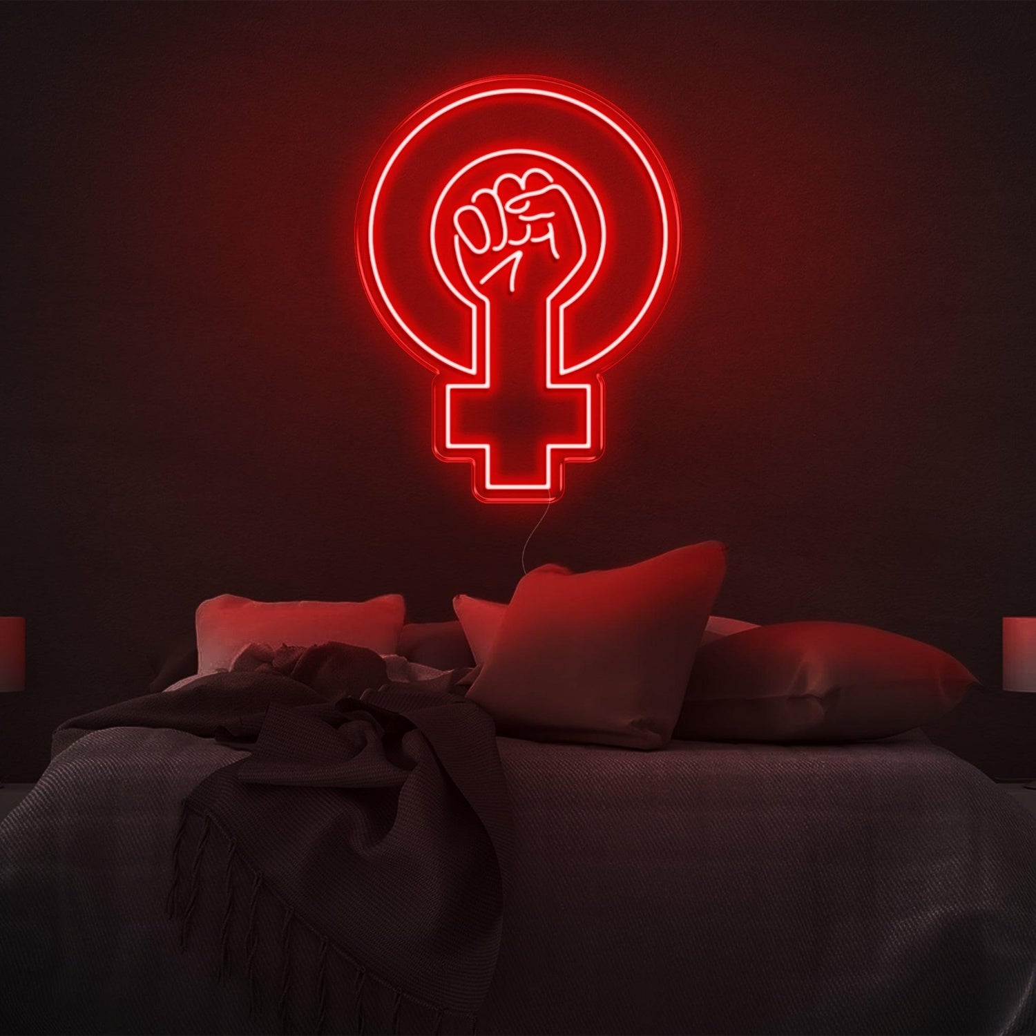 Feminist Yellow Fist And Female Symbol Led Neon Sign For Bedroom Wall | Shineneon