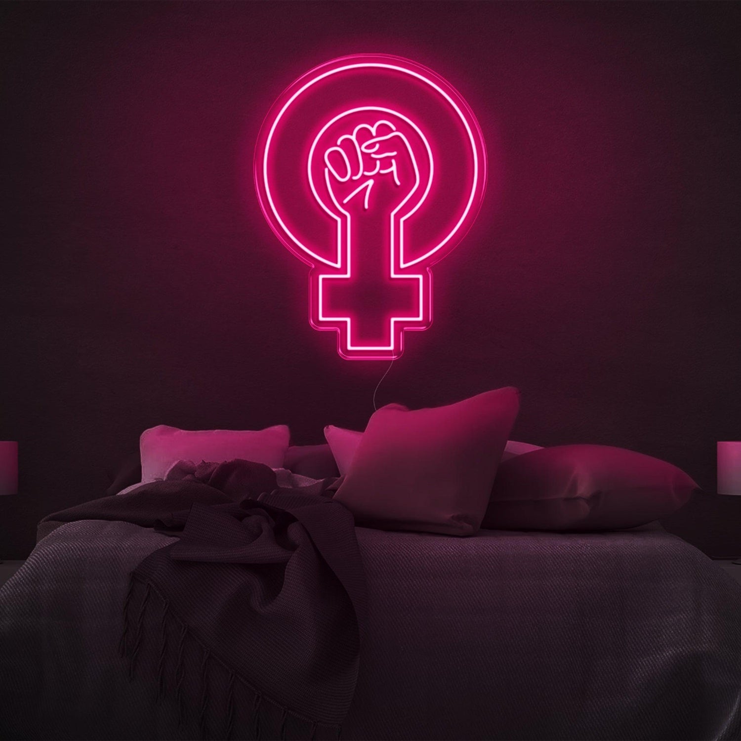 Feminist Yellow Fist And Female Symbol Led Neon Sign For Bedroom Wall | Shineneon
