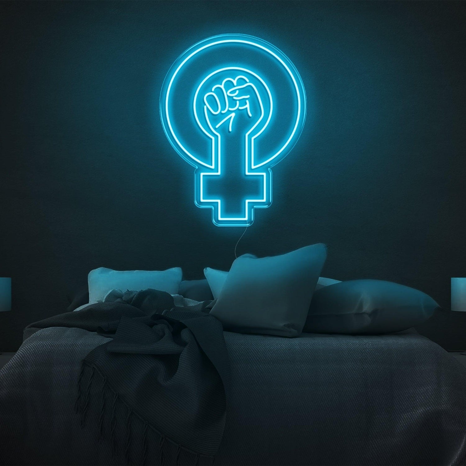 Feminist Yellow Fist And Female Symbol Led Neon Sign For Bedroom Wall | Shineneon