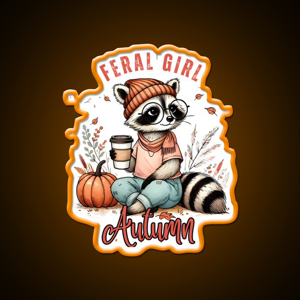 Feral Girl Autumn Raccoon Cafe Led Neon Sign Espresso Bar Art Rgb Color