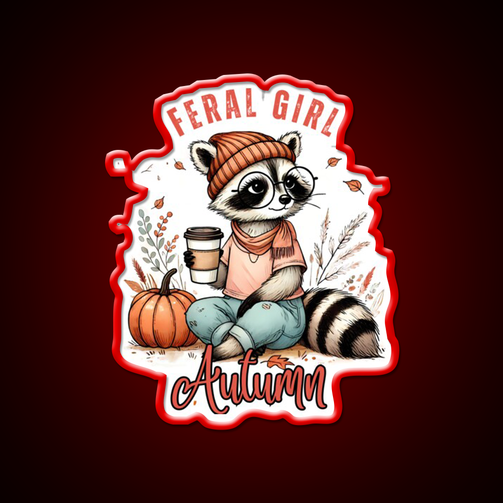 Feral Girl Autumn Raccoon Cafe Led Neon Sign Espresso Bar Art Rgb Color