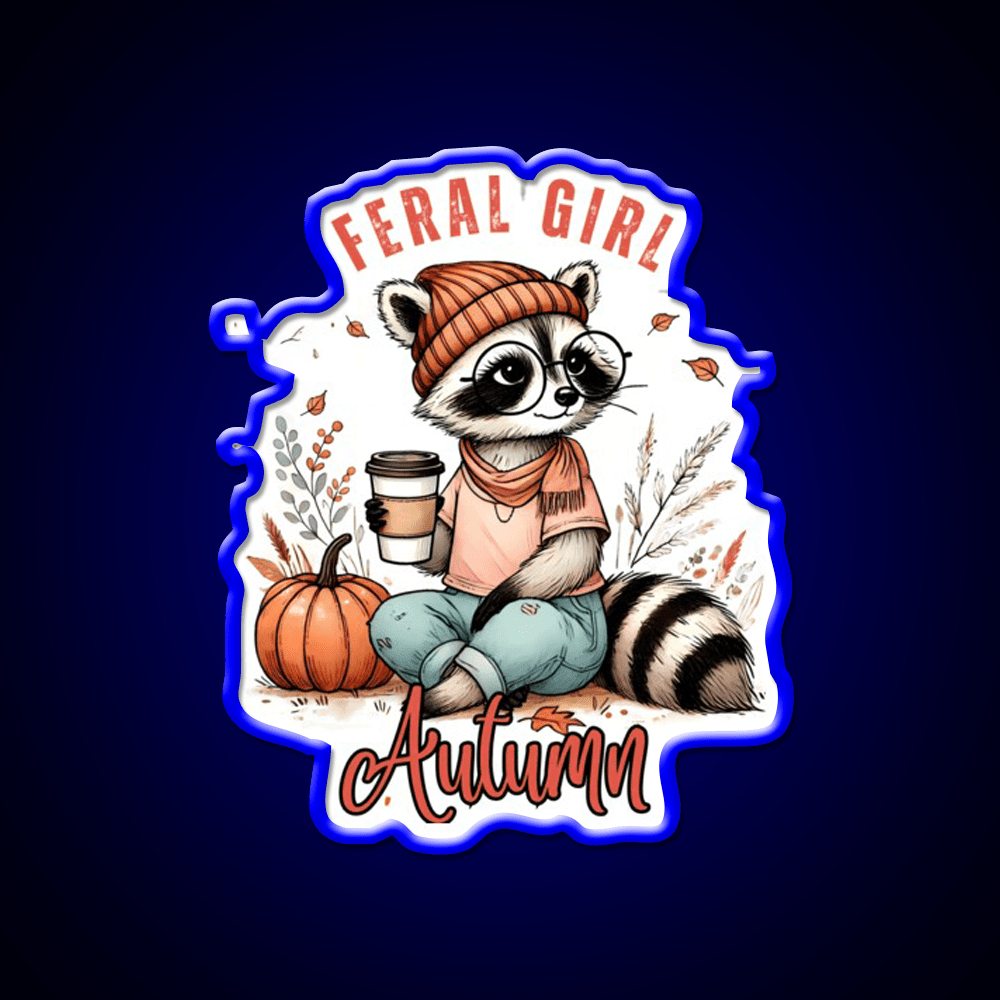 Feral Girl Autumn Raccoon Cafe Led Neon Sign Espresso Bar Art Rgb Color - Shineneon