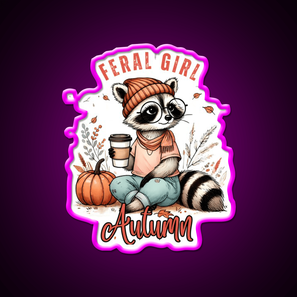 Feral Girl Autumn Raccoon Cafe Led Neon Sign Espresso Bar Art Rgb Color - Shineneon