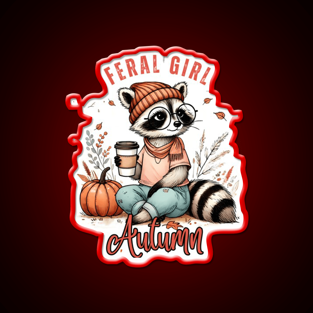 Feral Girl Autumn Raccoon Cafe Led Neon Sign Espresso Bar Art Rgb Color - Shineneon