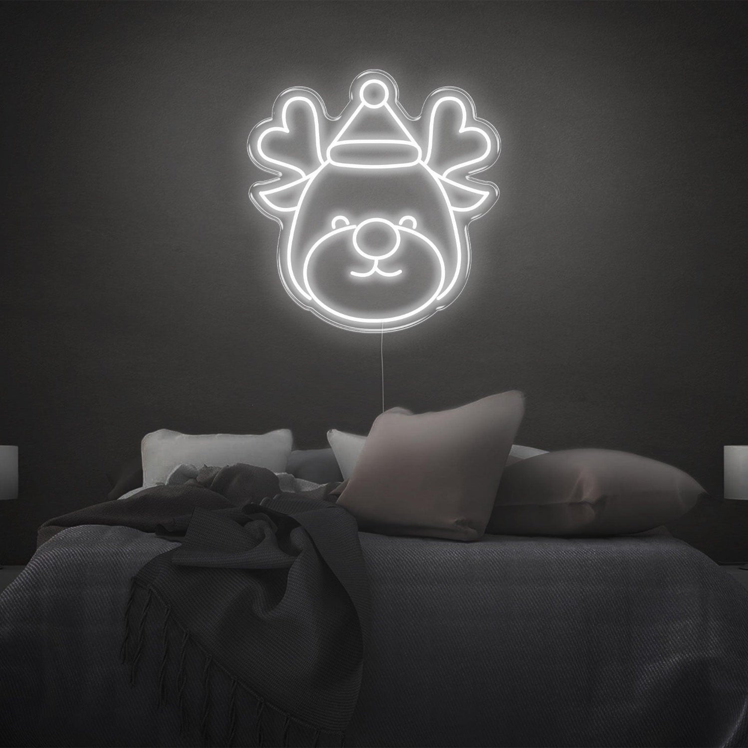 Festive Cartoon Reindeer Heart Antlers Led Neon Sign For Bedroom Christmas Decor | Shineneon