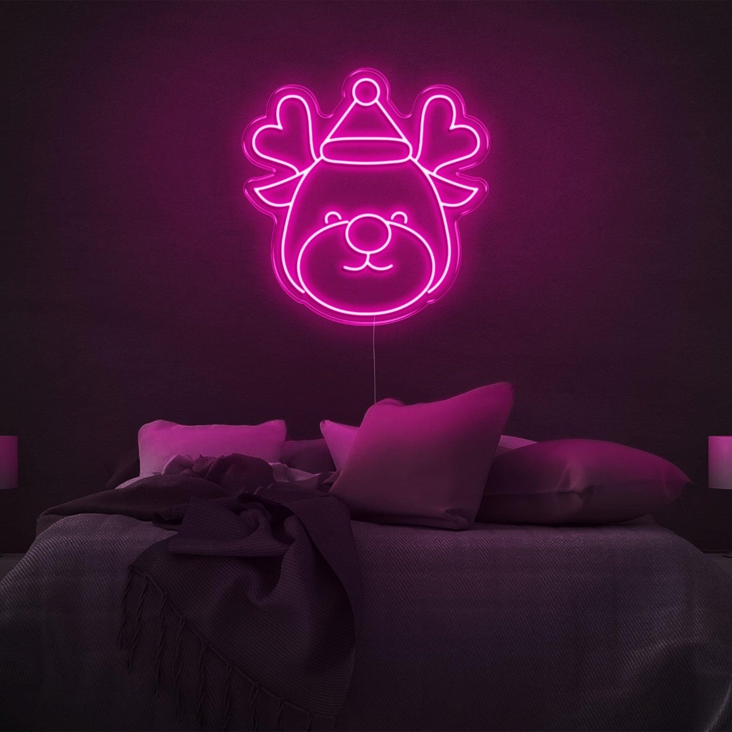 Festive Cartoon Reindeer Heart Antlers Led Neon Sign For Bedroom Christmas Decor | Shineneon