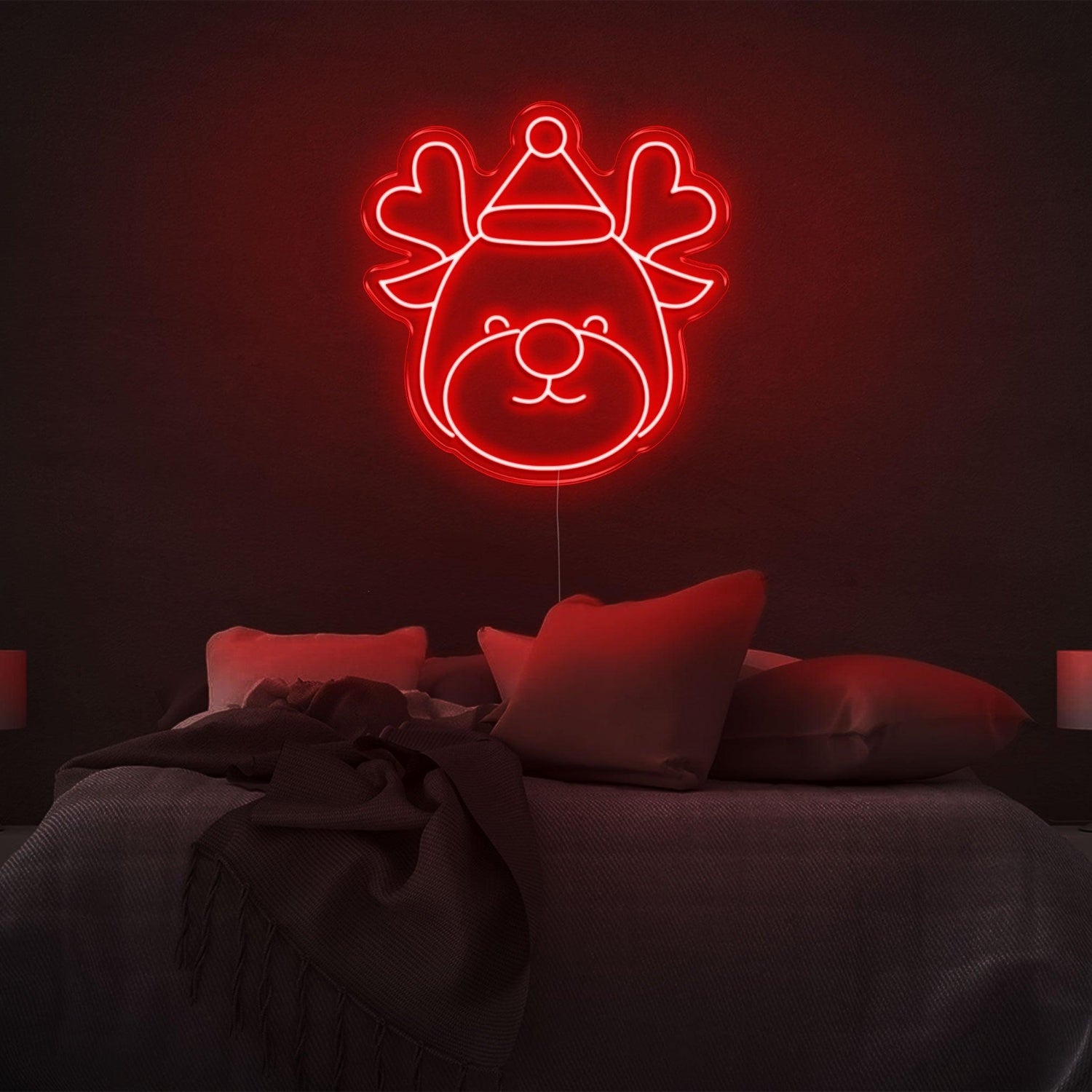 Festive Cartoon Reindeer Heart Antlers Led Neon Sign For Bedroom Christmas Decor | Shineneon