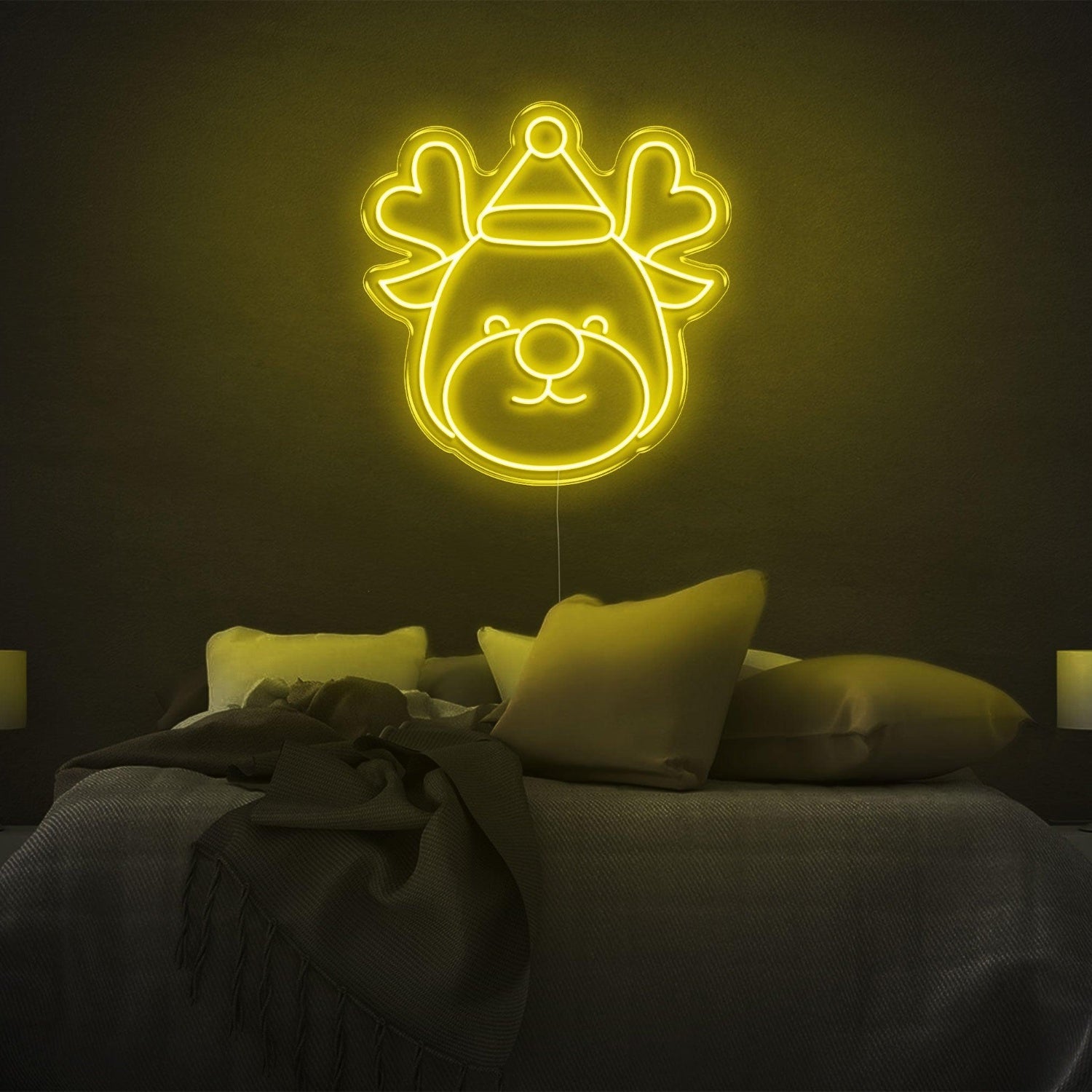 Festive Cartoon Reindeer Heart Antlers Led Neon Sign For Bedroom Christmas Decor | Shineneon