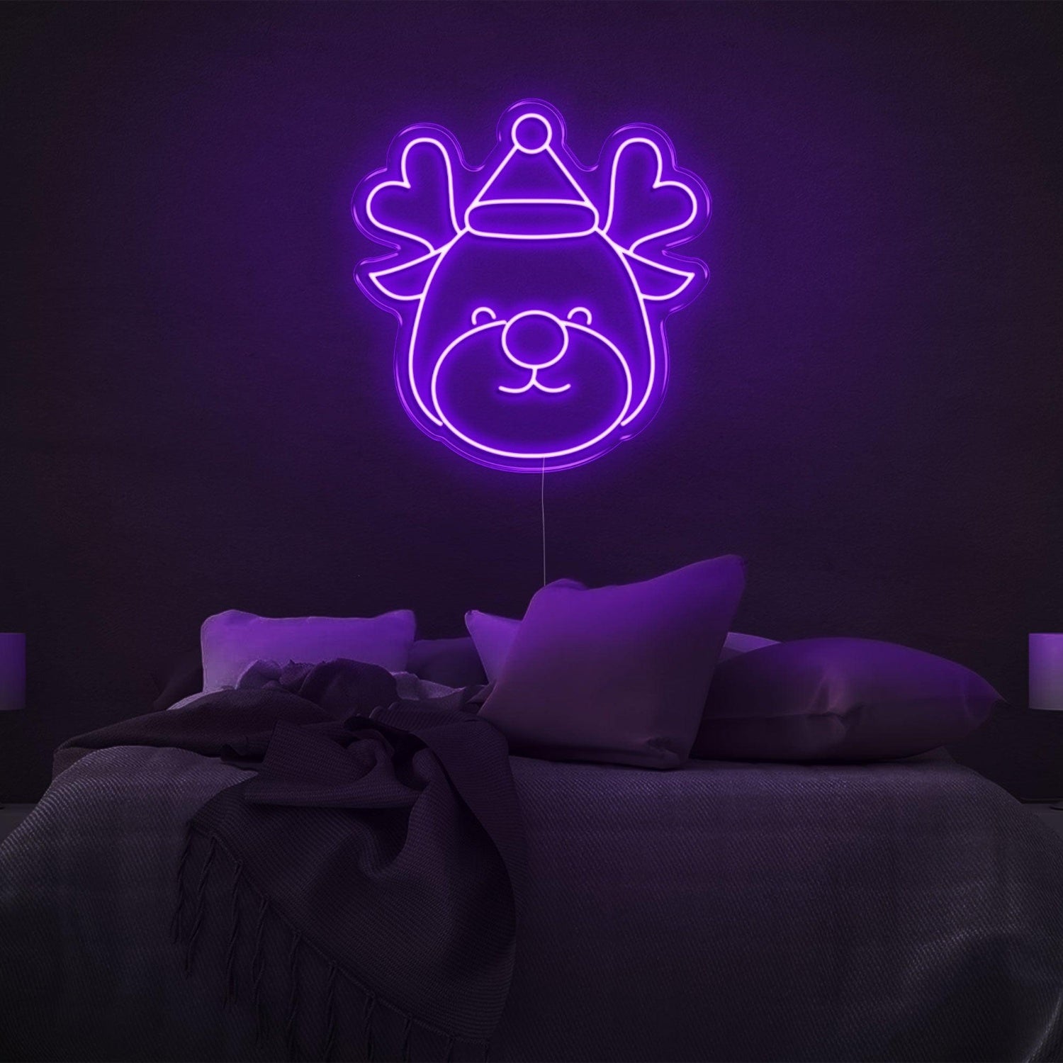 Festive Cartoon Reindeer Heart Antlers Led Neon Sign For Bedroom Christmas Decor | Shineneon
