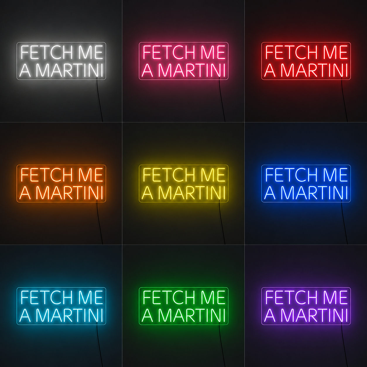 Fetch Me A Martini LED Neon Sign Cocktail Neon Sign Bar Neon Sign color grid