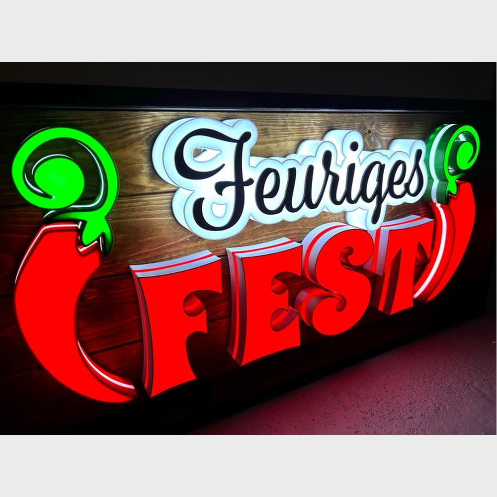 Feuriges Fest 3D Frontlit And Backlit Channel Letter Led Light Sign