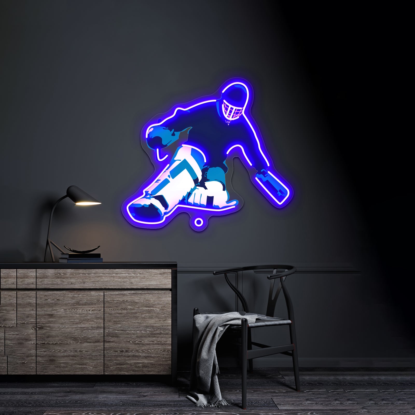 Fieldhockey Goalie Artwork Custom Neon Led Sign - Neon sign mounted on wall in room