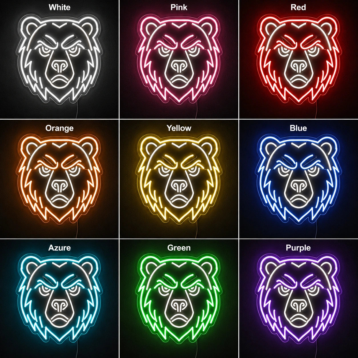 Fierce Bear Head Neon Sign LED Neon Sign color grid