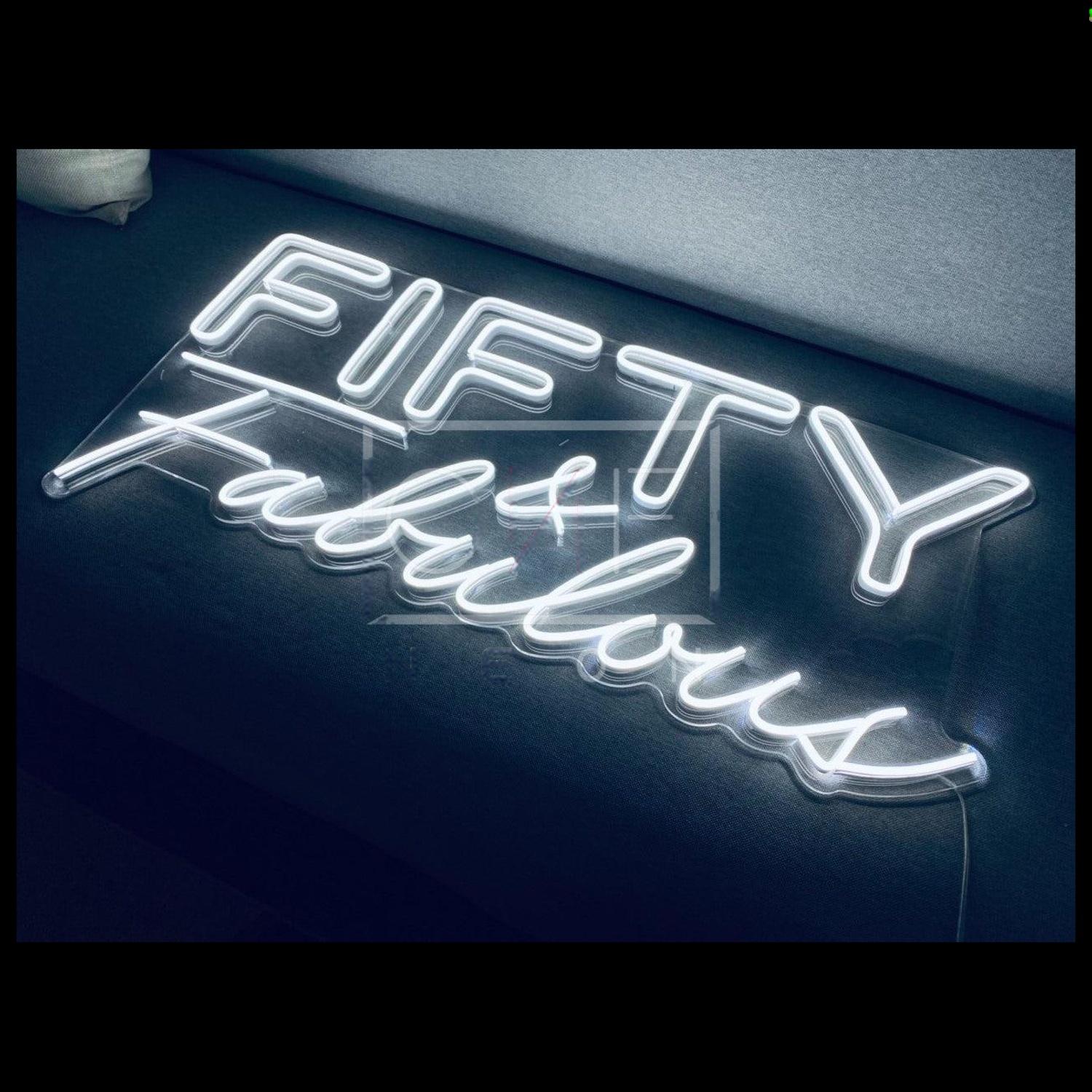Fifty And Fabulous White Led Neon Sign For 50th Birthday Party Decor | Shineneon