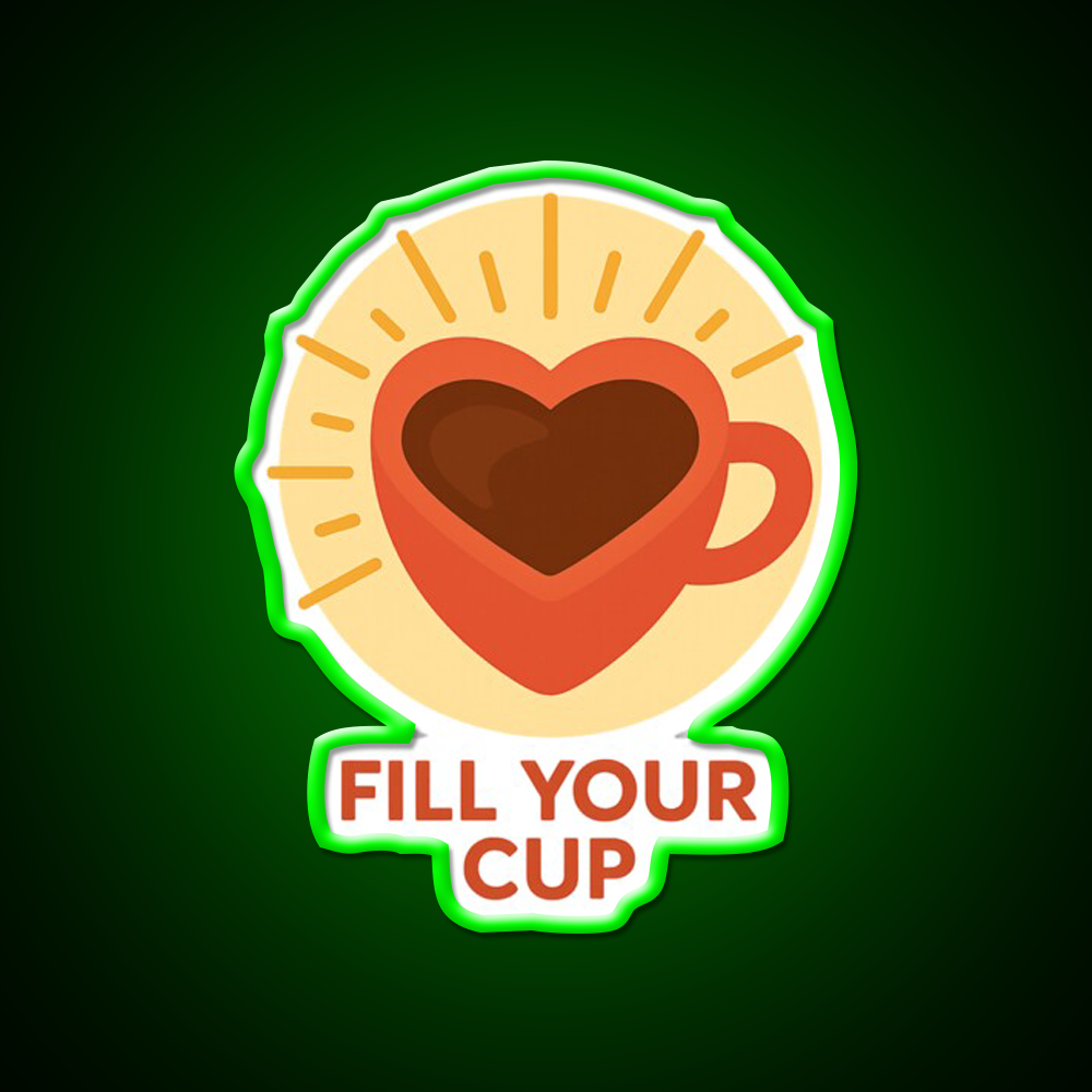 Fill Your Cup Heart Coffee Cup Cafe Led Neon Sign Espresso Bar Art Rgb Color