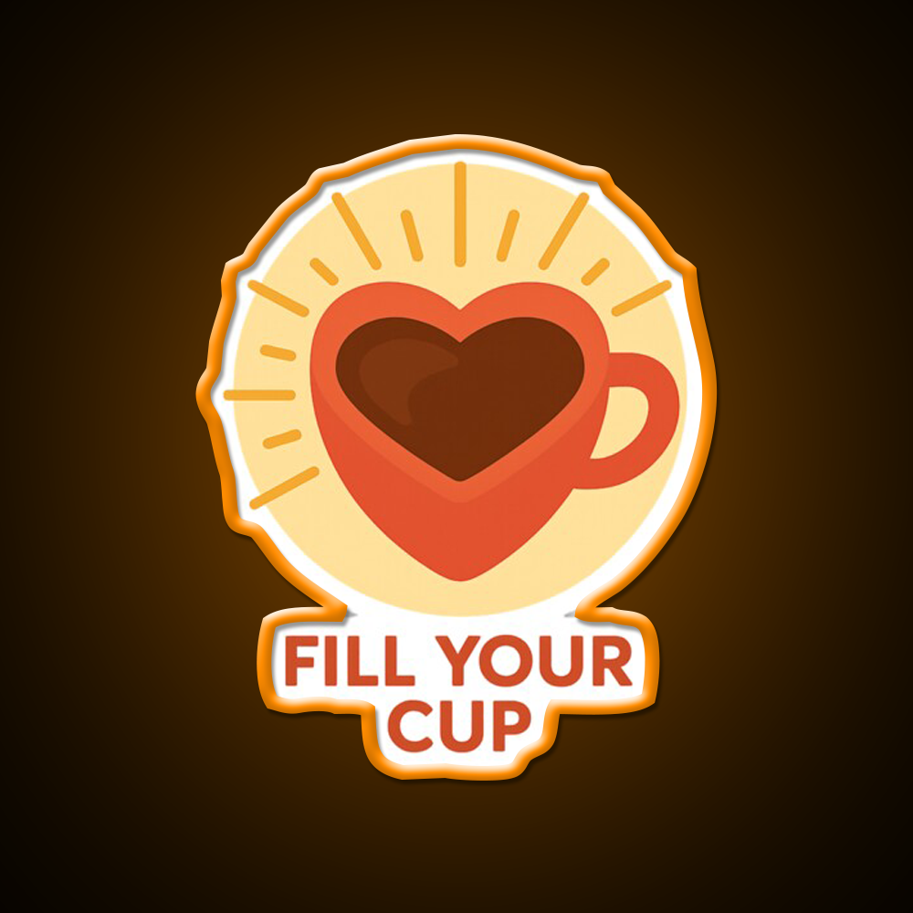 Fill Your Cup Heart Coffee Cup Cafe Led Neon Sign Espresso Bar Art Rgb Color