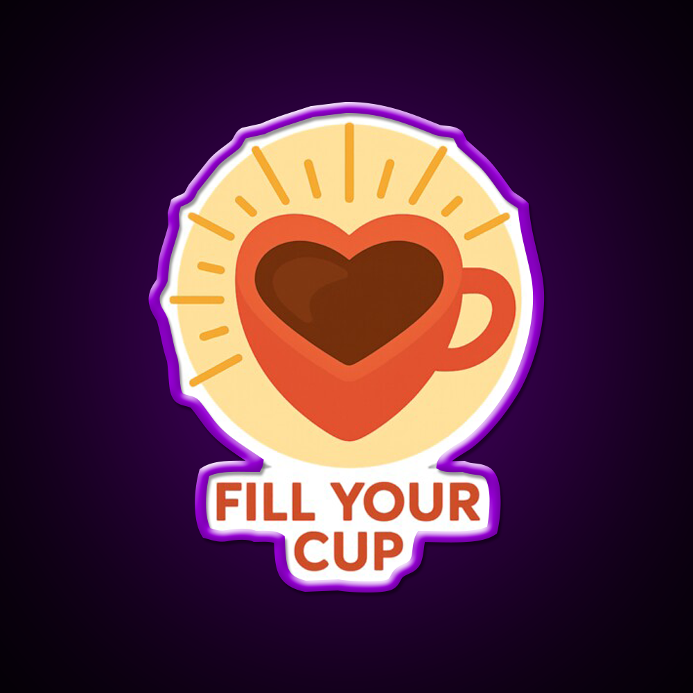 Fill Your Cup Heart Coffee Cup Cafe Led Neon Sign Espresso Bar Art Rgb Color