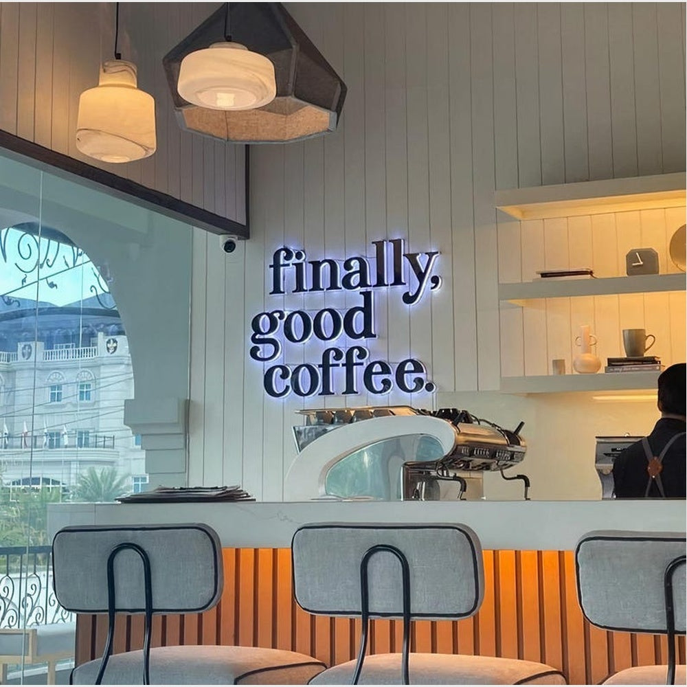 Finally Good Coffee 3D Backlit Channel Letters Led Light Sign