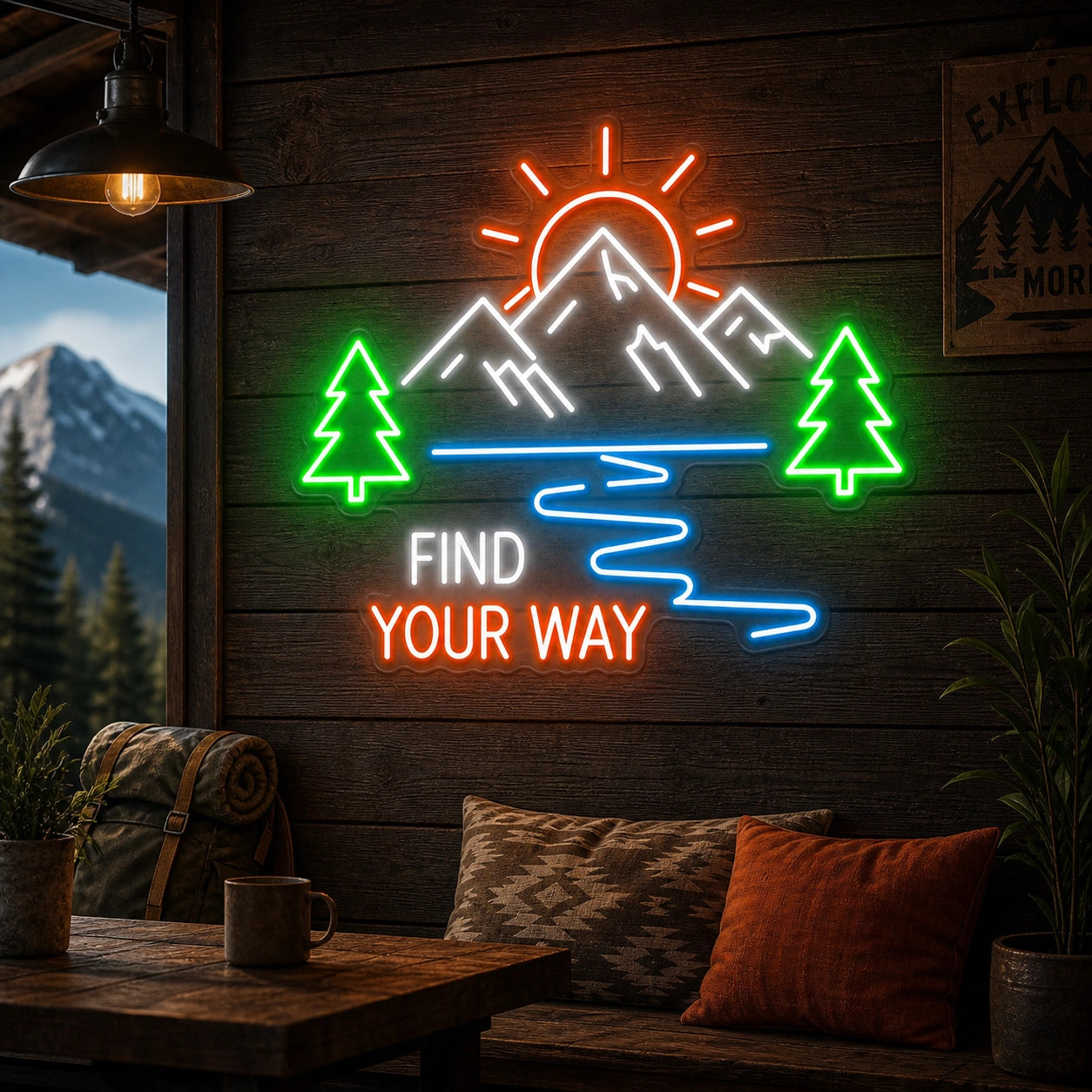 Find Your Way Mountains Trees Vintage LED Neon Sign high-converting product image