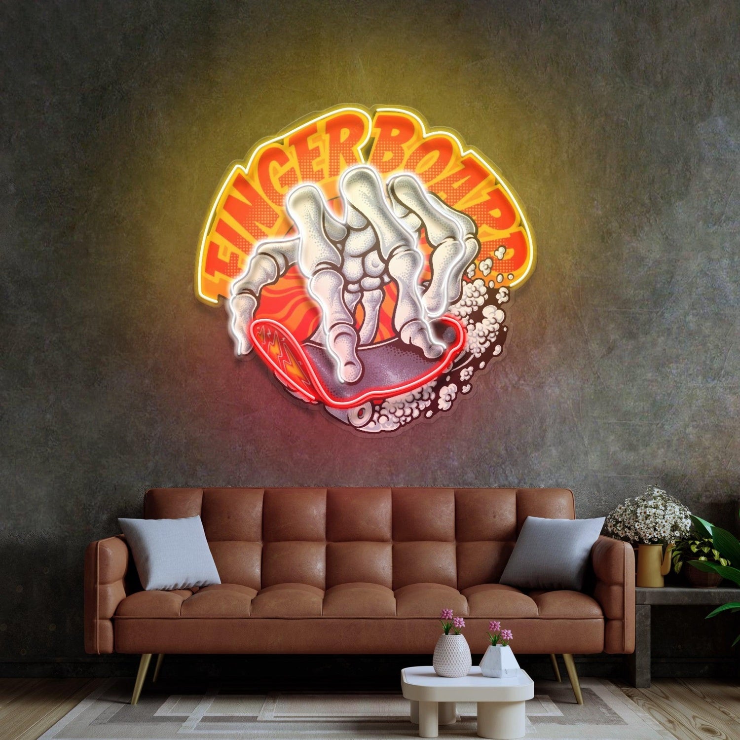 Fingerboard Skull-Hand Skateboard Uv Printed Led Neon Sign For Indoor Street Art Decor | Shineneon