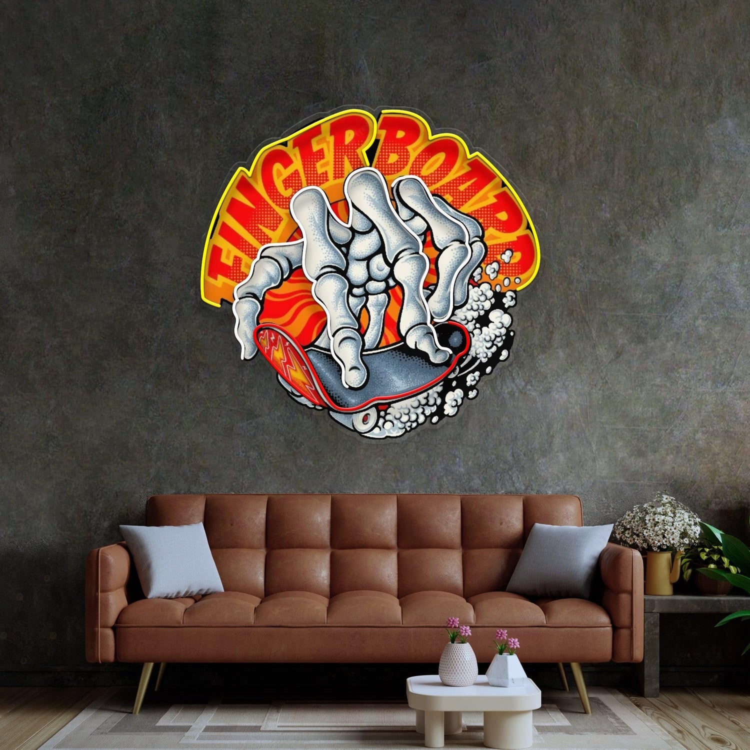 Fingerboard Skull-Hand Skateboard Uv Printed Led Neon Sign For Indoor Street Art Decor | Shineneon