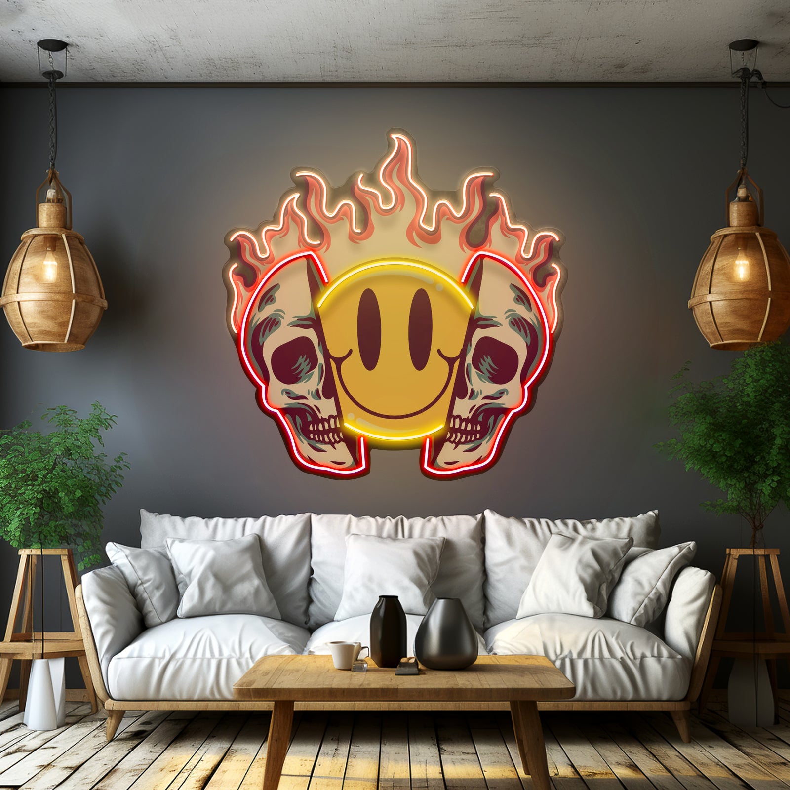 Fire Emoji Skull Led Neon Sign Light Custom Led Signs