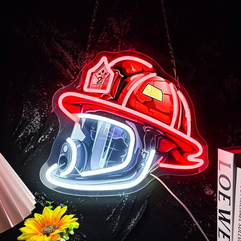 Firefighter Helmet Design USB Led Neon Sign