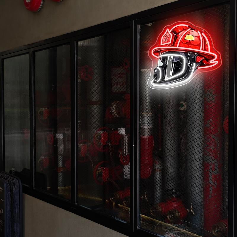 Firefighter Helmet Design Neon Sign
