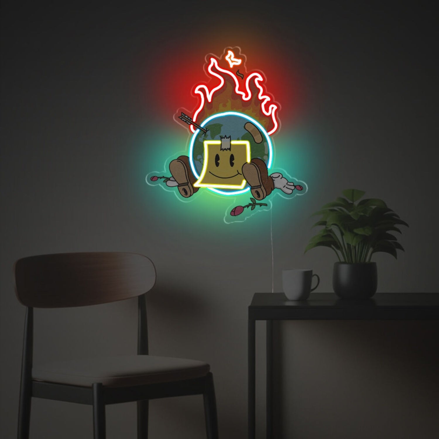 Firing Earth With Sticky Notes Led Neon Acrylic Artwork | Shineneon