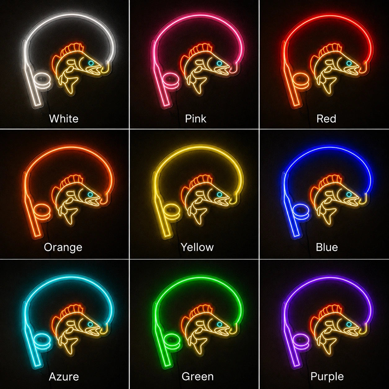 Fish Hook And Rod LED Neon Sign color grid