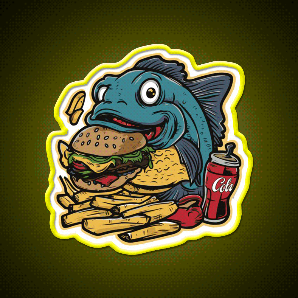 Fish On A Fast Food Diet Fast Food Led Neon Sign For Burger Place Rgb Color - Custom LED neon sign front view