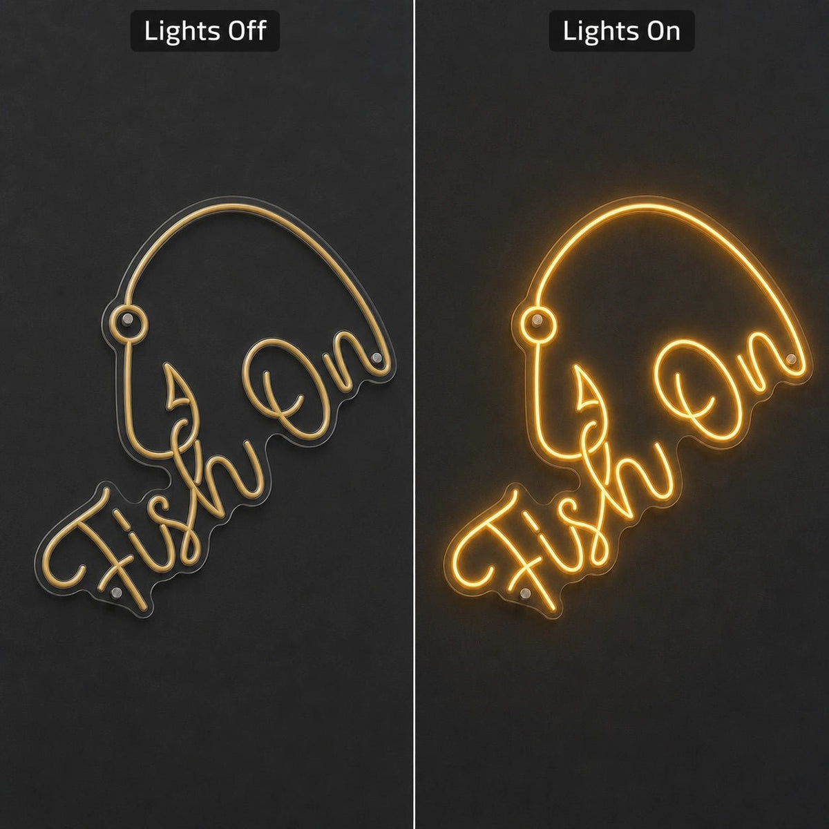Fish On With Curved Fishing Hook LED Neon Sign - Shineneon