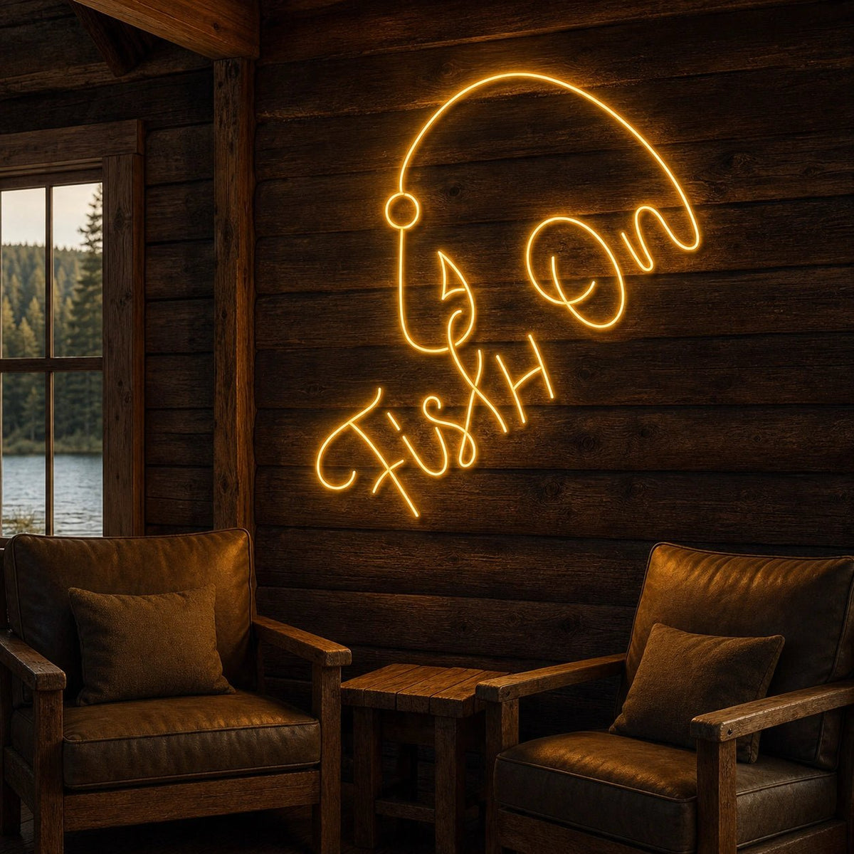 Fish On With Curved Fishing Hook LED Neon Sign Garage Neon Sign - Shineneon
