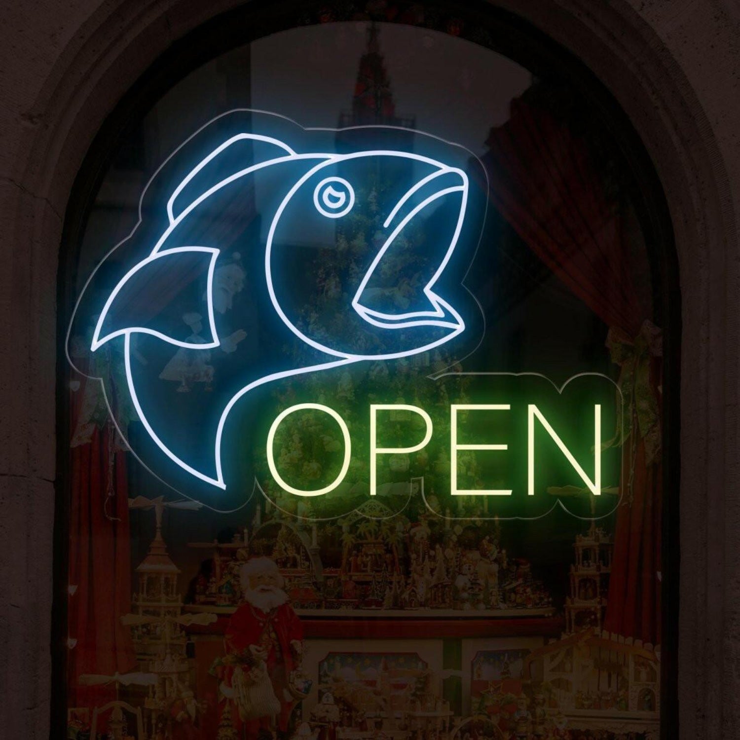 Fish Store Blue Fish Green Open Led Neon Sign For Window Decoration | Shineneon