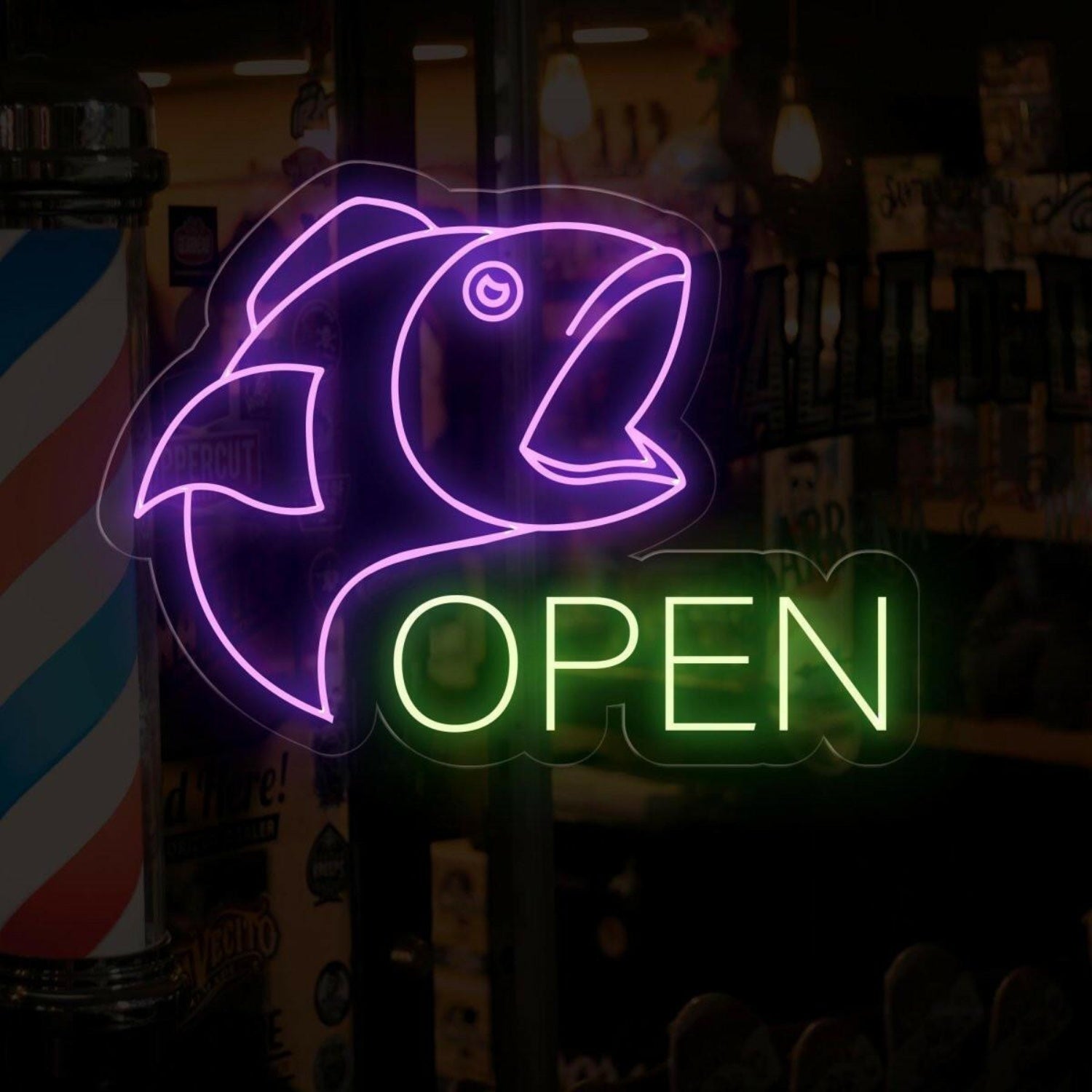 Fish Store Blue Fish Green Open Led Neon Sign For Window Decoration | Shineneon
