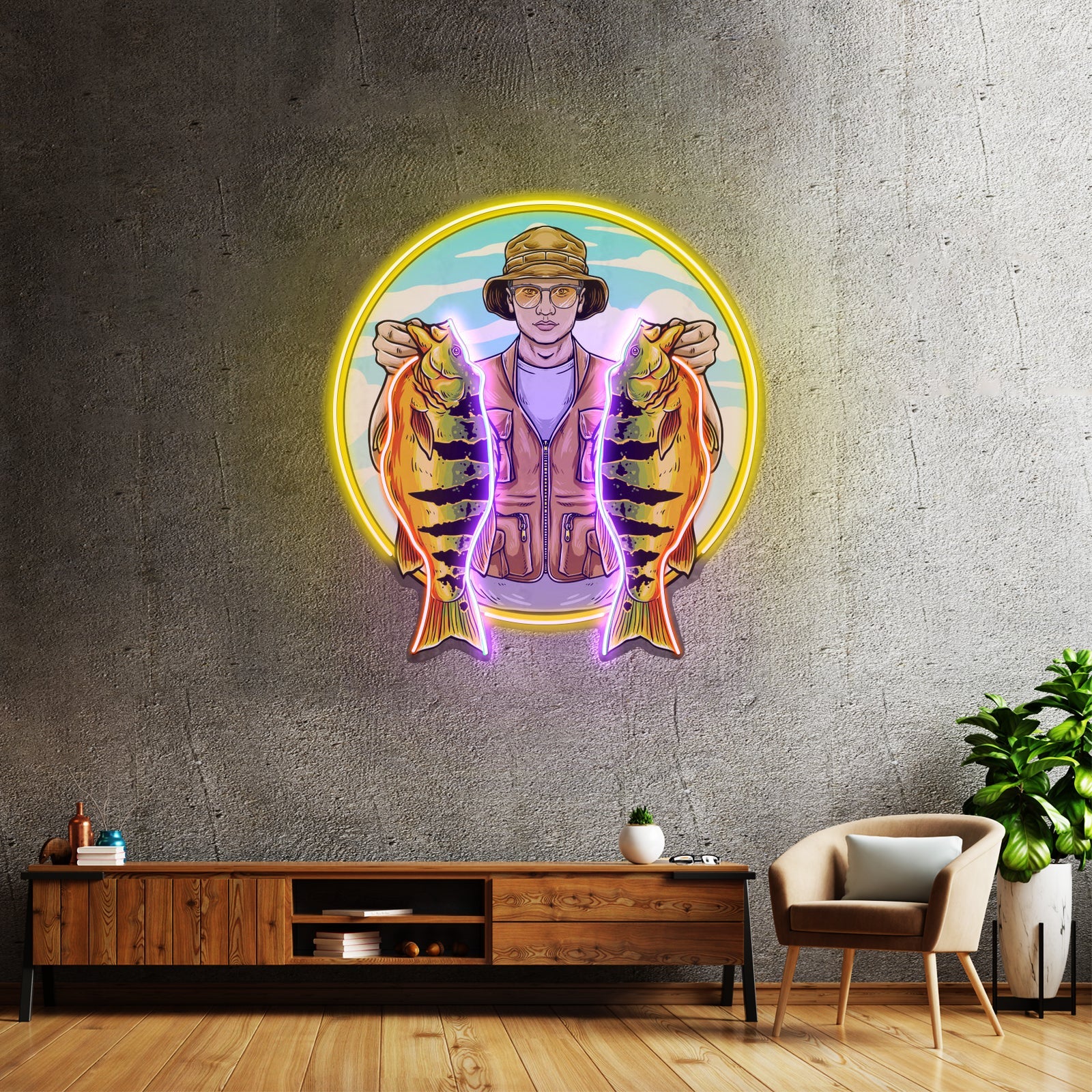 Fisherman Holding Peacock Bass Led Neon Sign Light Custom Led Signs - Shineneon