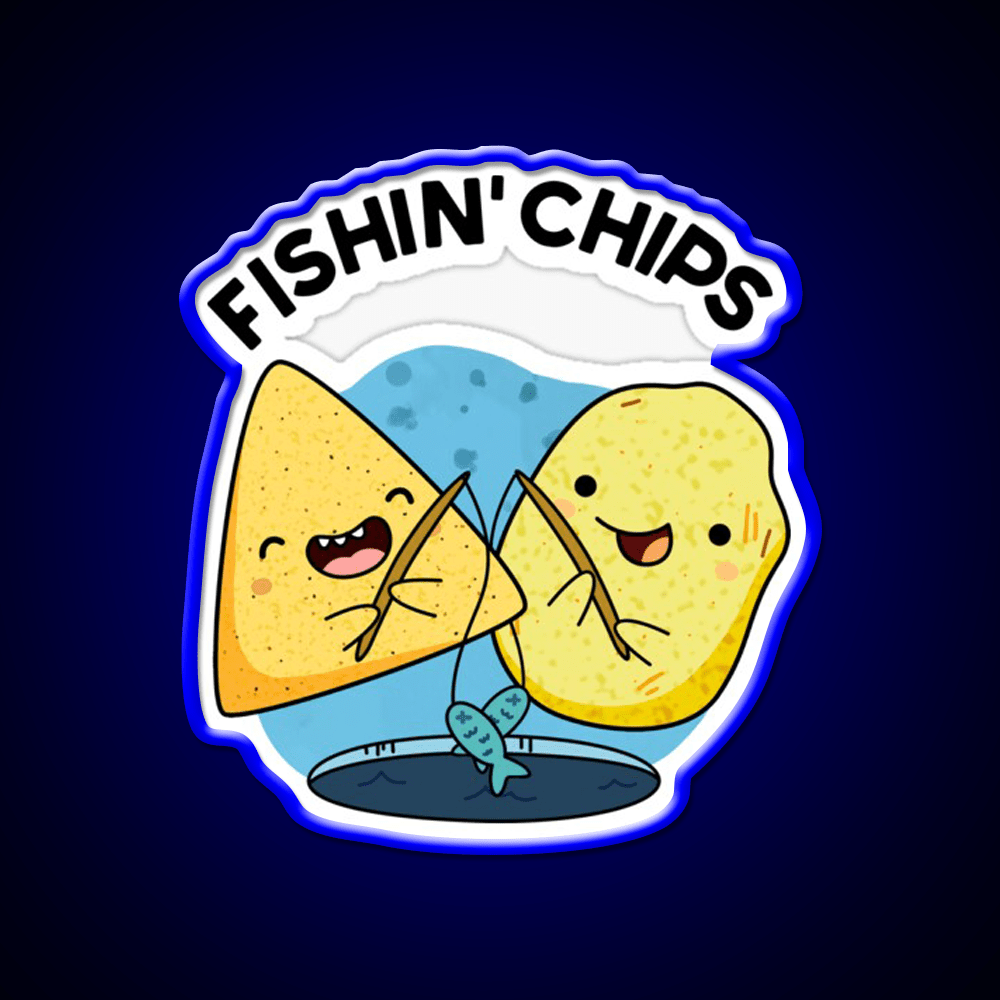 Fishin Chips Funny Food Puns Snack Food Led Neon Sign Rgb Color - Shineneon
