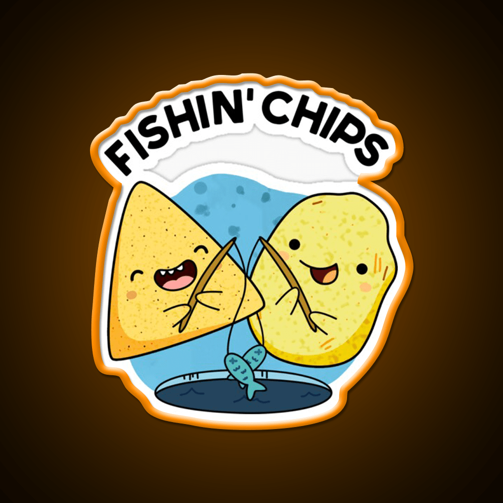 Fishin Chips Funny Food Puns Snack Food Led Neon Sign Rgb Color - Shineneon