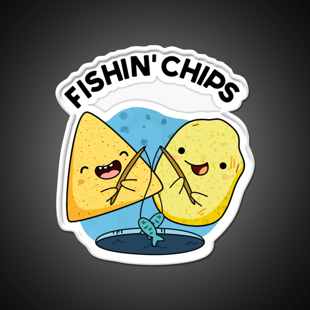 Fishin Chips Funny Food Puns Snack Food Led Neon Sign Rgb Color - Shineneon
