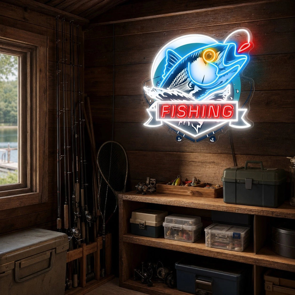 Fishing Fish Badge Man Cave LED Neon Sign - Shineneon