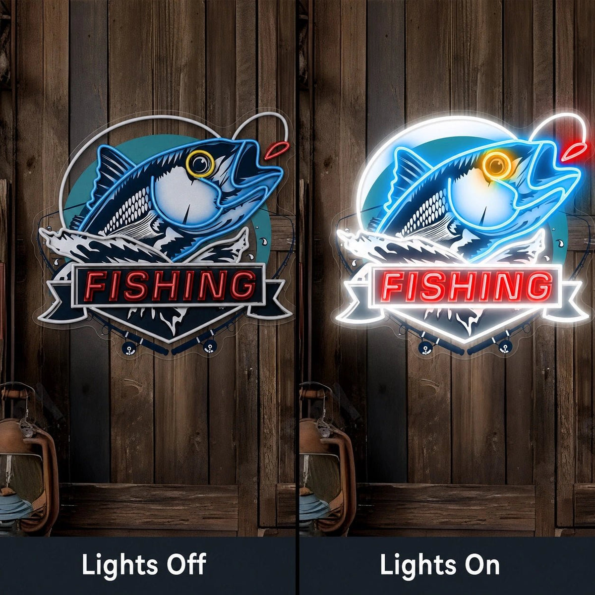 Fishing Fish Badge Man Cave LED Neon Sign - Shineneon