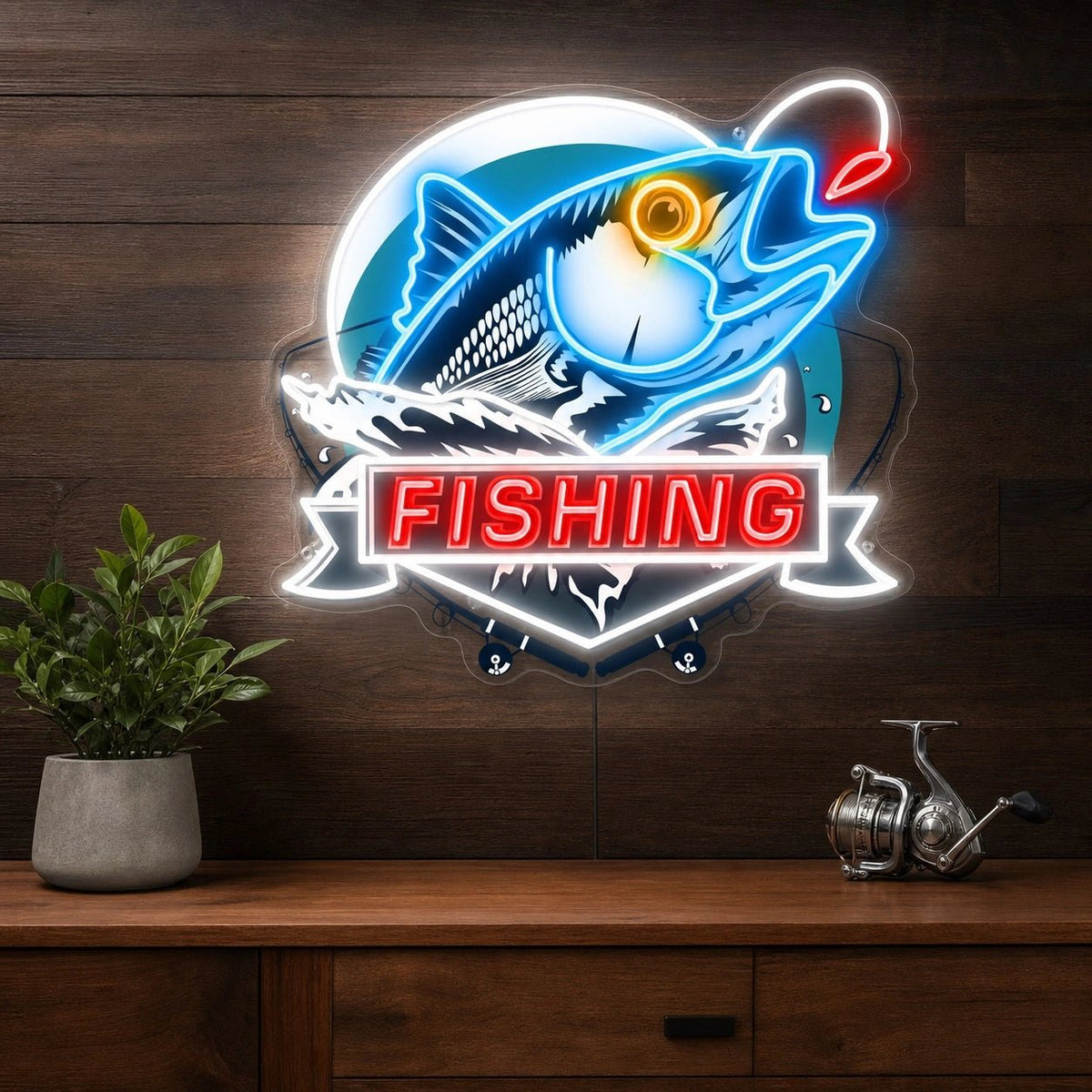 Fishing Fish Badge Man Cave LED Neon Sign - Shineneon