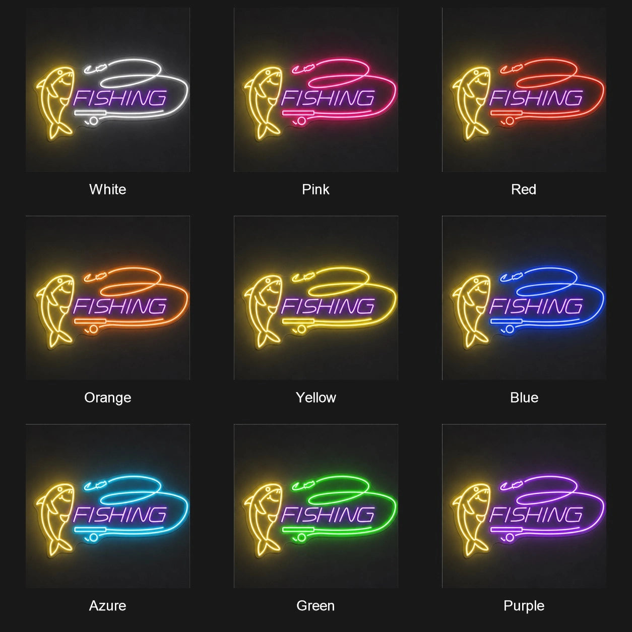 Fishing Fish Hook And Rod LED Neon Sign color grid
