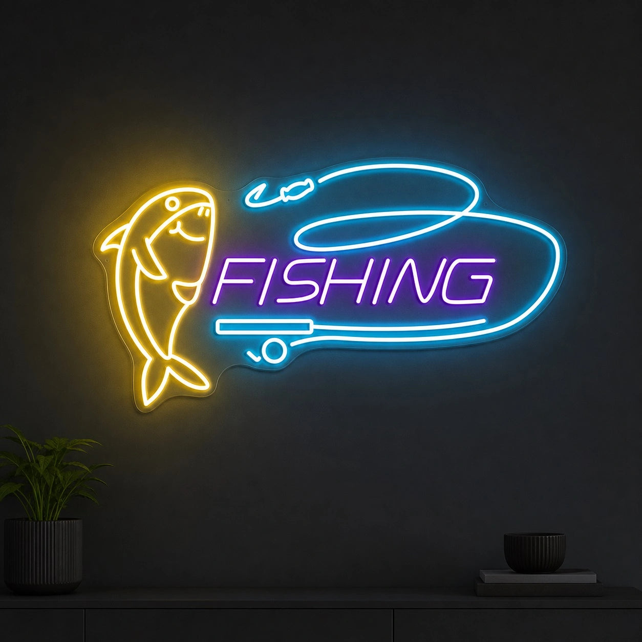 Fishing Fish Hook And Rod LED Neon Sign main product image